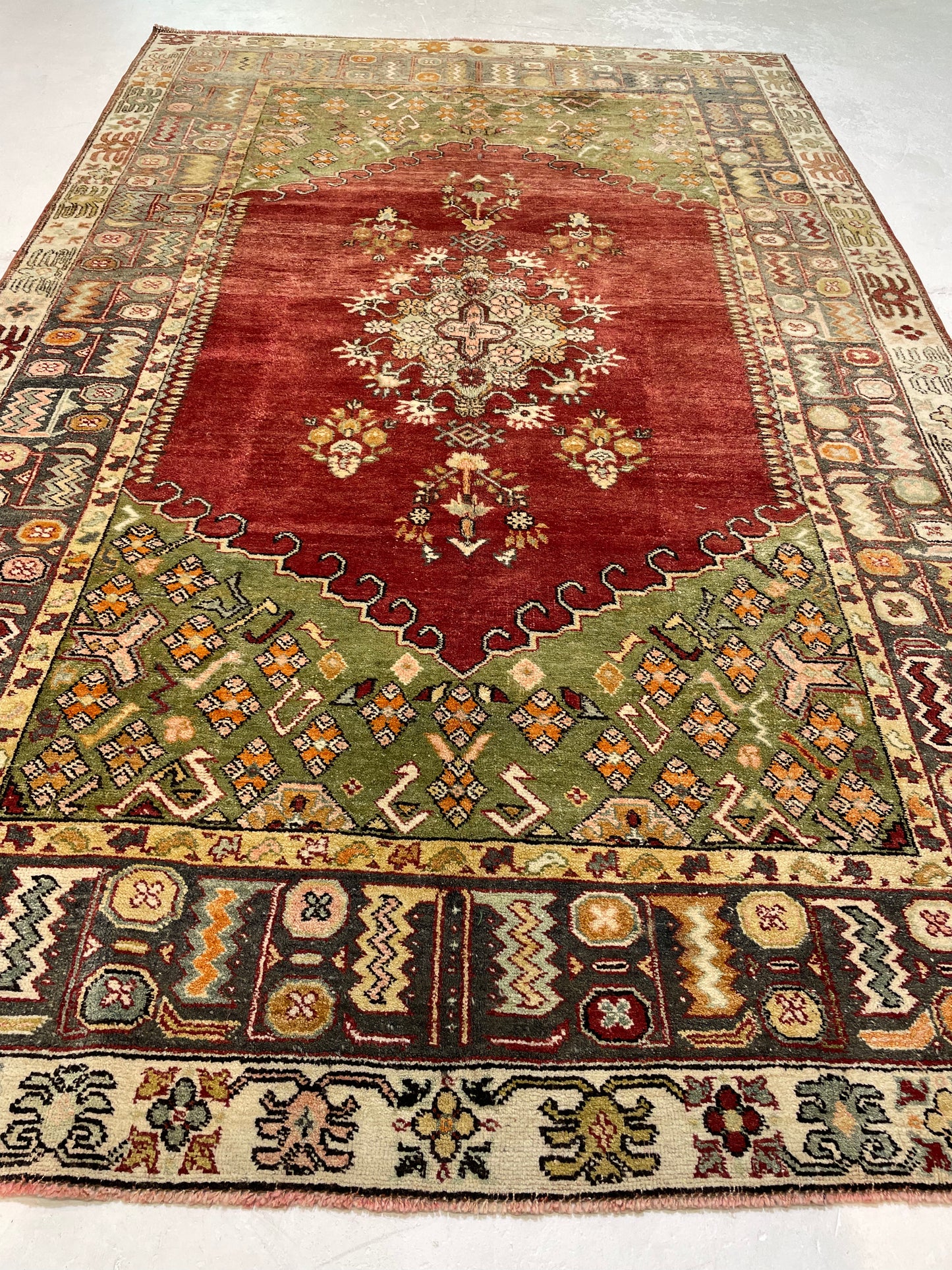 Hand-Knotted Wool Area Rug Turkish Oushak 6'3" x 10'