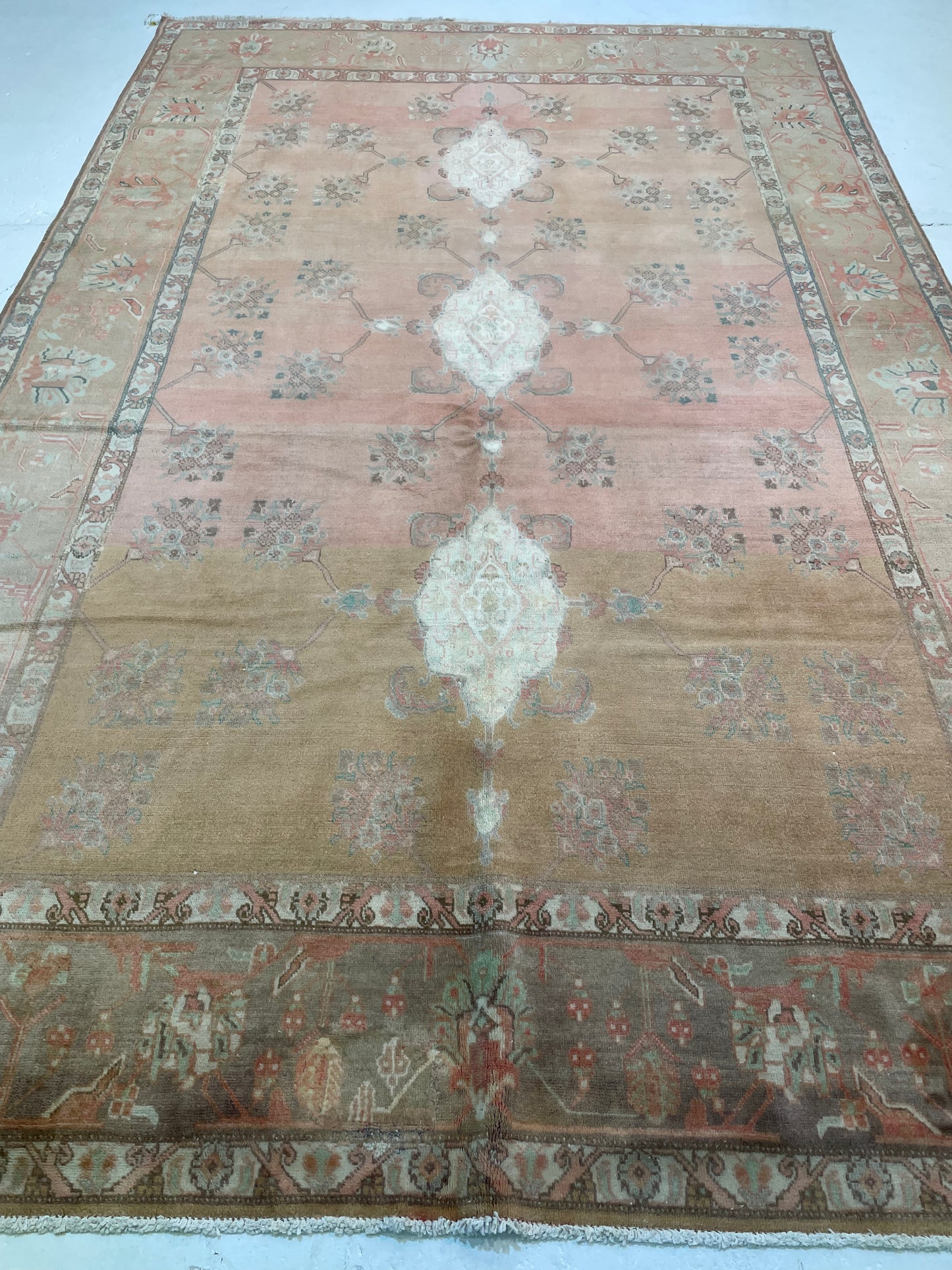 Hand-Knotted Wool Area Rug Turkish Oushak 6'7" x 10'4"