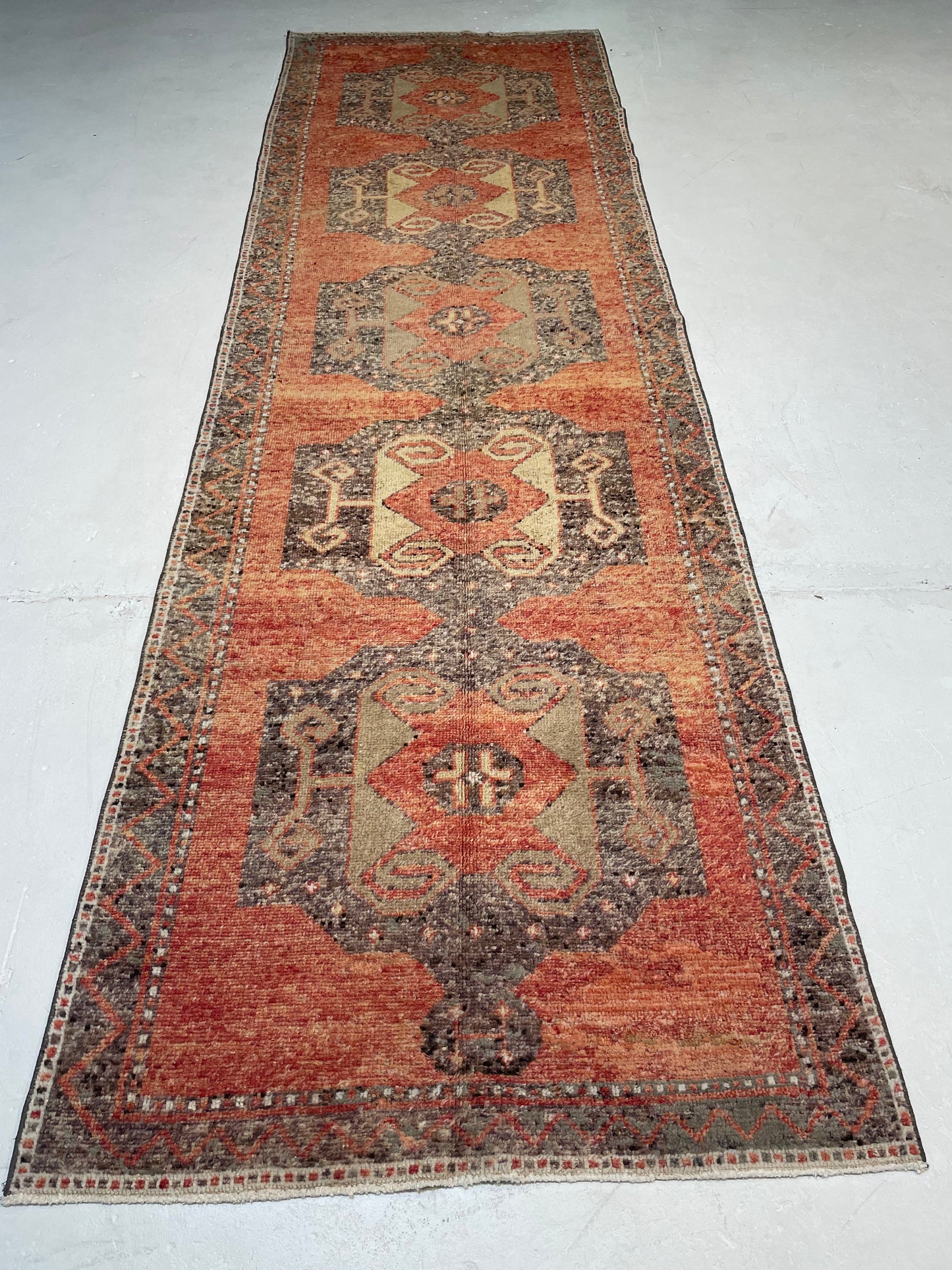 Hand-Knotted Wool Runner Turkish Oushak 3'8" x 12'