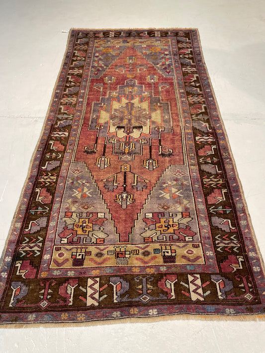 Hand-Knotted Wool Runner Turkish Oushak 4'1" x 8'6"