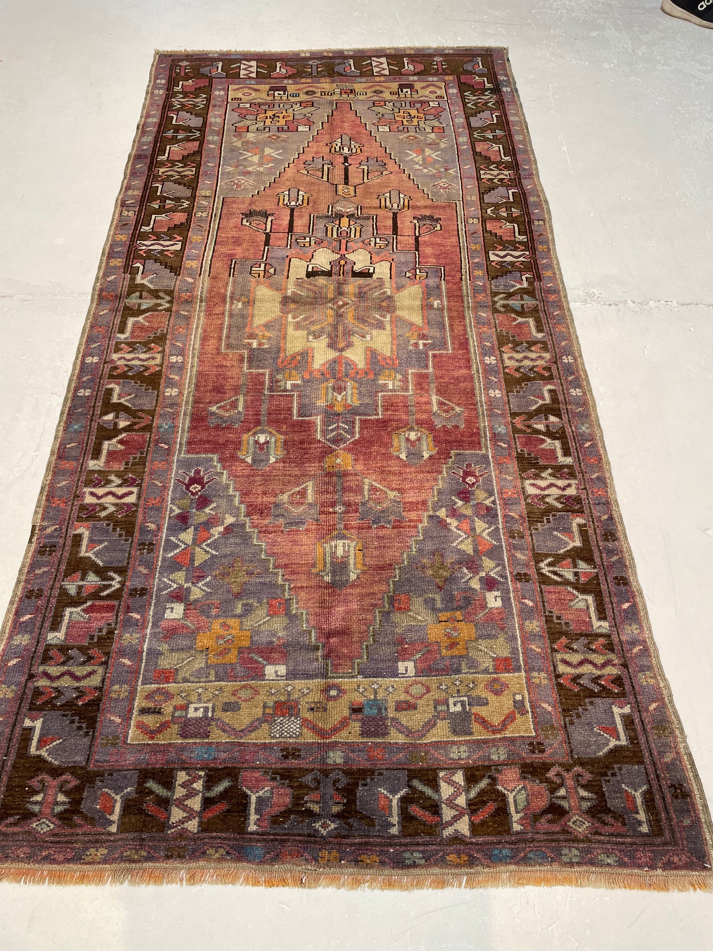 Hand-Knotted Wool Runner Turkish Oushak 4'1" x 8'6"
