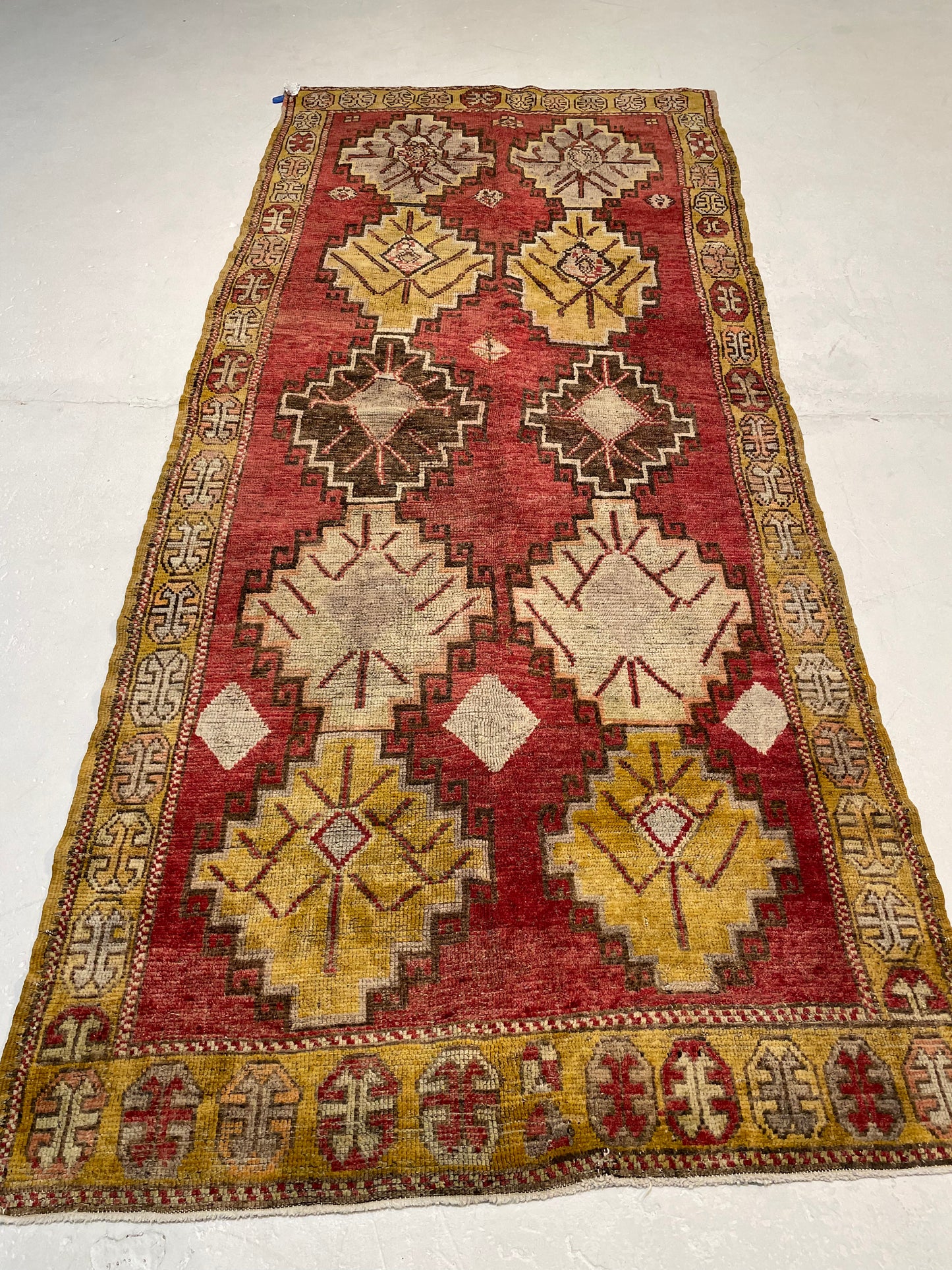 Hand-Knotted Wool Runner Turkish Oushak 4'2" x 9'4"