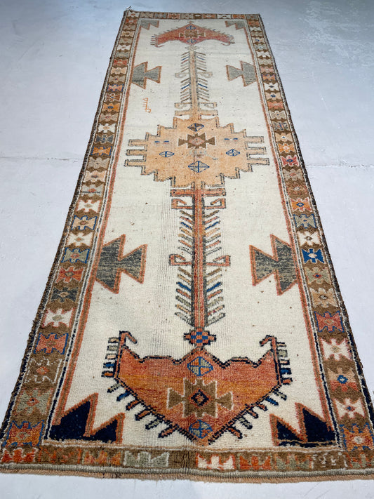 Hand-Knotted Wool Runner Turkish Oushak 3'10" x 11'4"