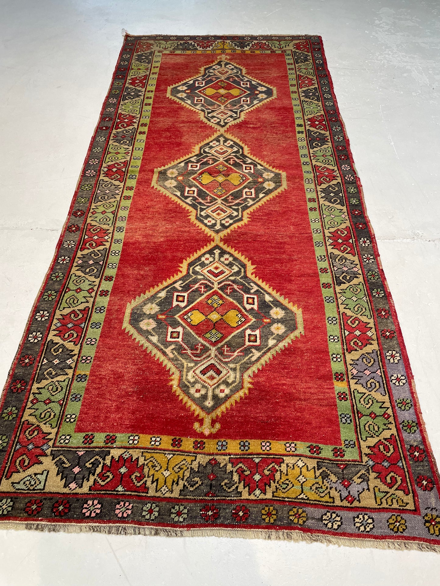 Hand-Knotted Wool Runner Turkish Oushak 4'5" x 10'4"