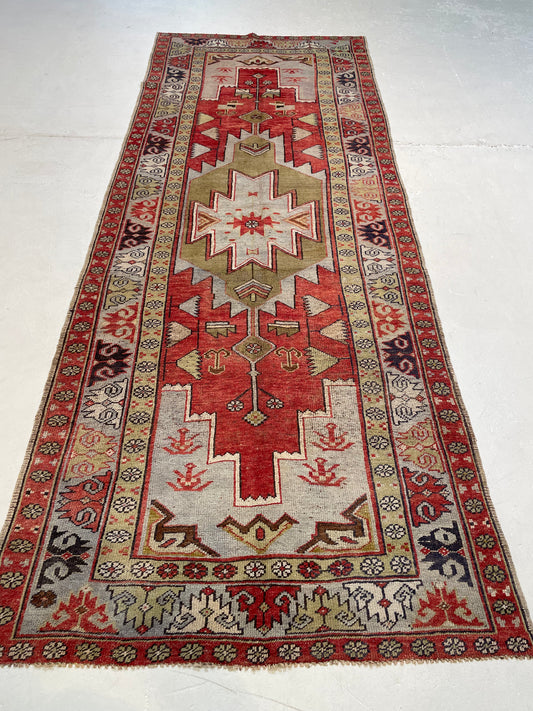 Hand-Knotted Wool Runner Turkish Oushak 4'1" x 10'9"