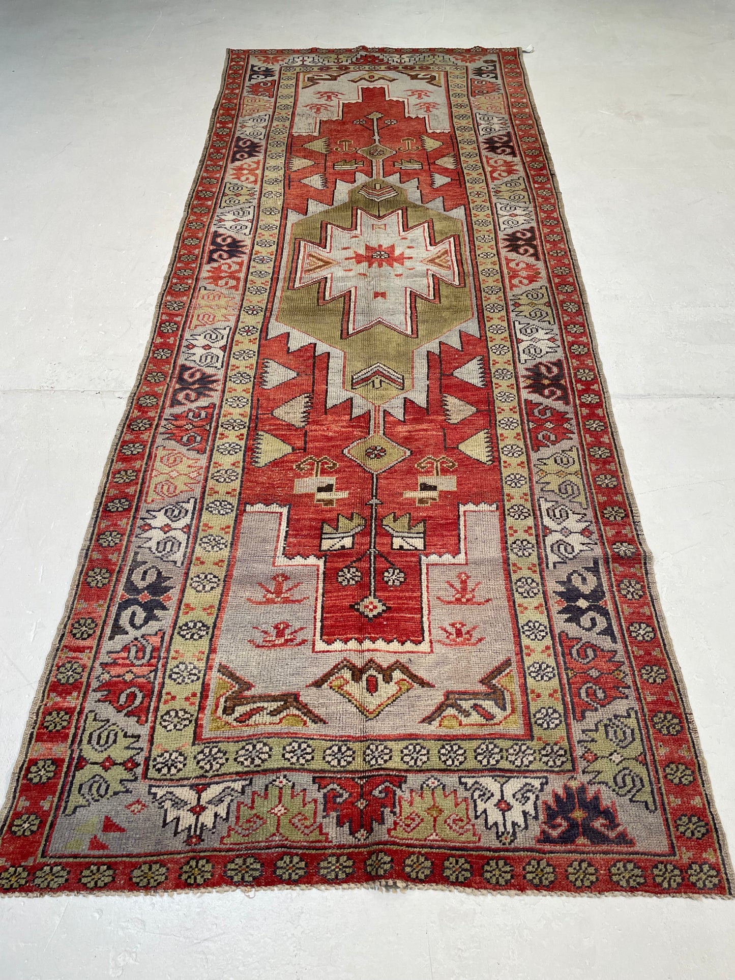Hand-Knotted Wool Runner Turkish Oushak 4'1" x 10'9"