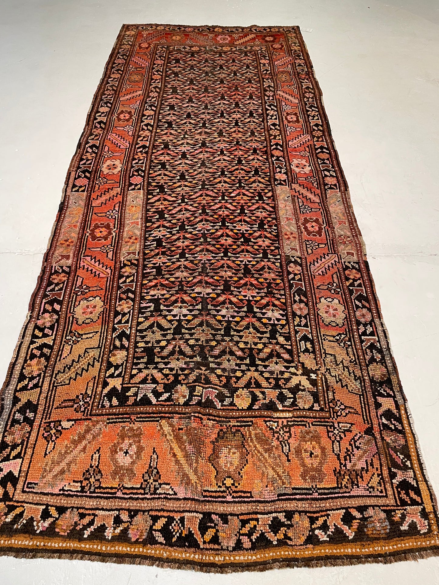 Hand-Knotted Wool Runner Turkish Oushak 4'4" x 11'2"