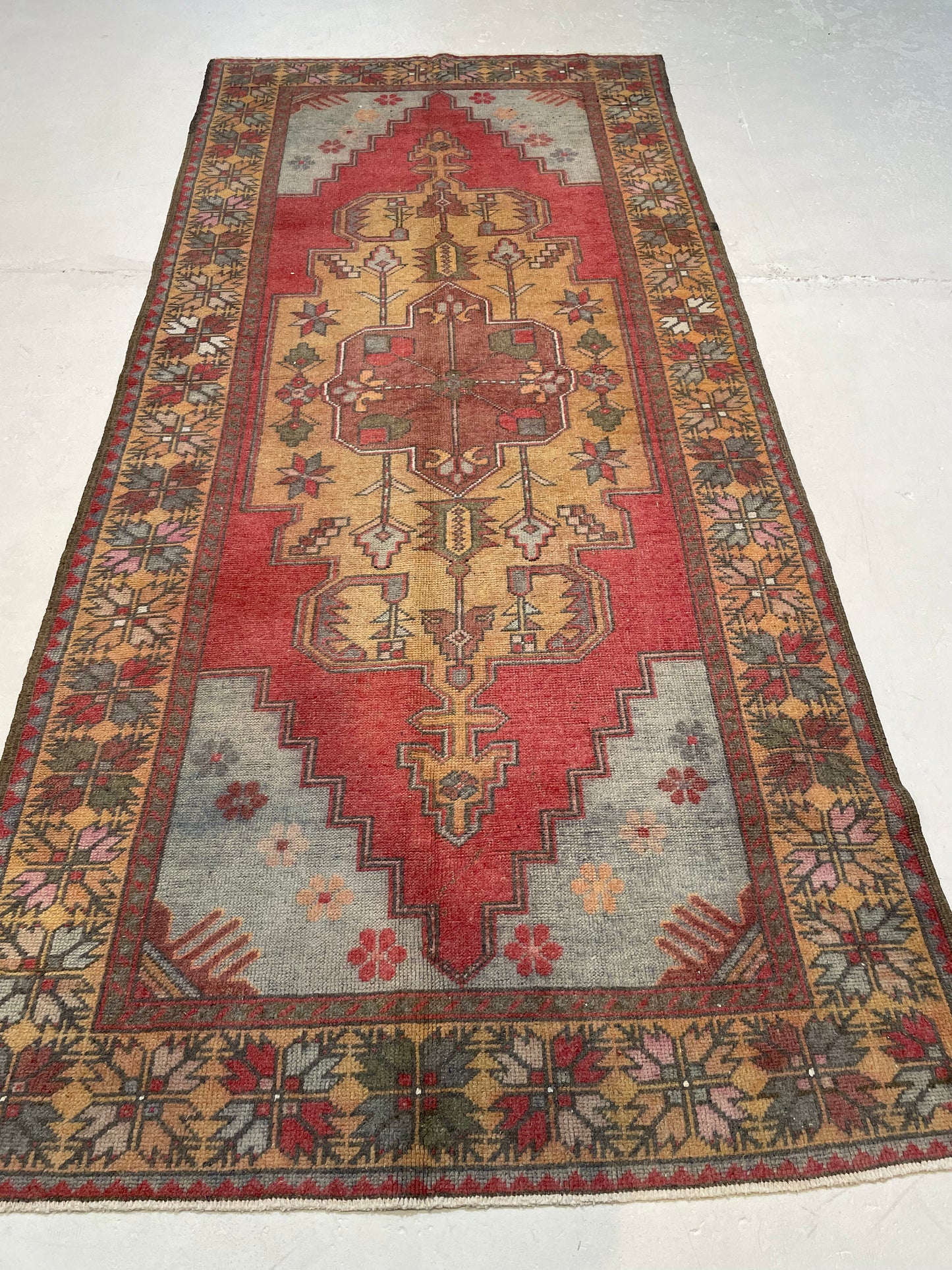 Hand-Knotted Wool Runner Turkish Oushak 4'4" x 9'7"