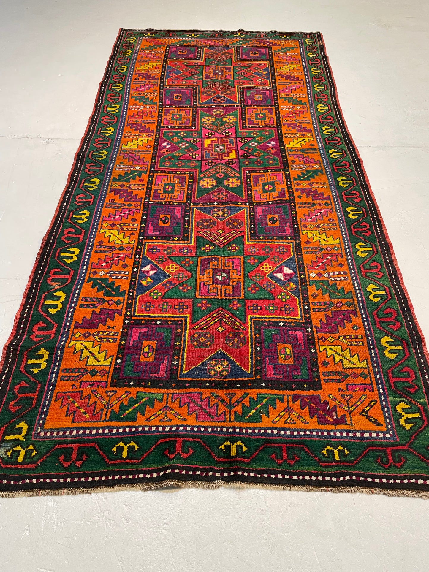 Hand-Knotted Wool Runner Turkish Oushak 4'6" x 9'10"