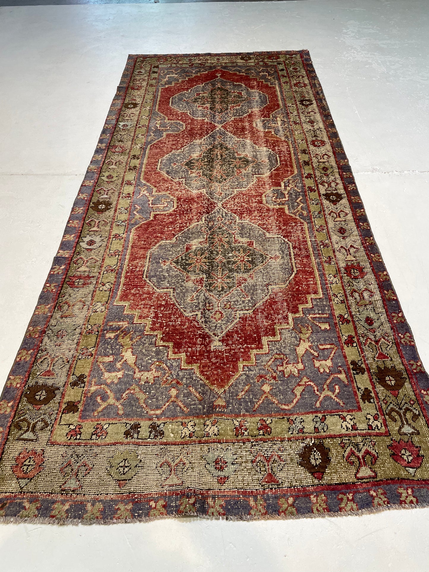Hand-Knotted Wool Runner Turkish Oushak 4'9" x 11'5"