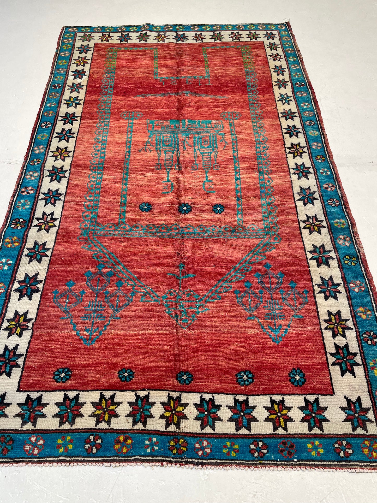 Hand-Knotted Wool Runner Turkish Oushak 4'10" x 8'2"