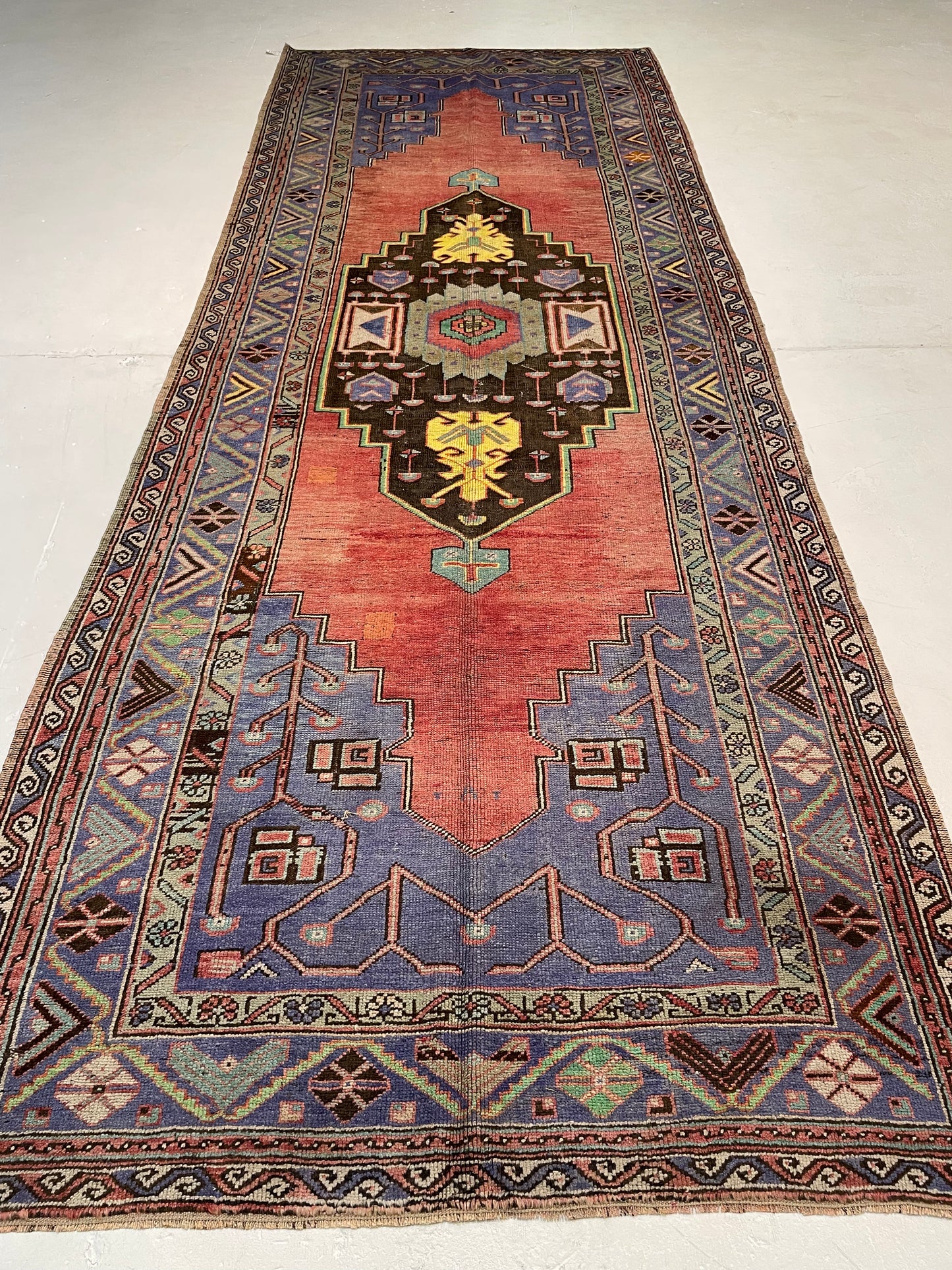 Hand-Knotted Wool Runner Turkish Oushak 4'8" x 12'5"