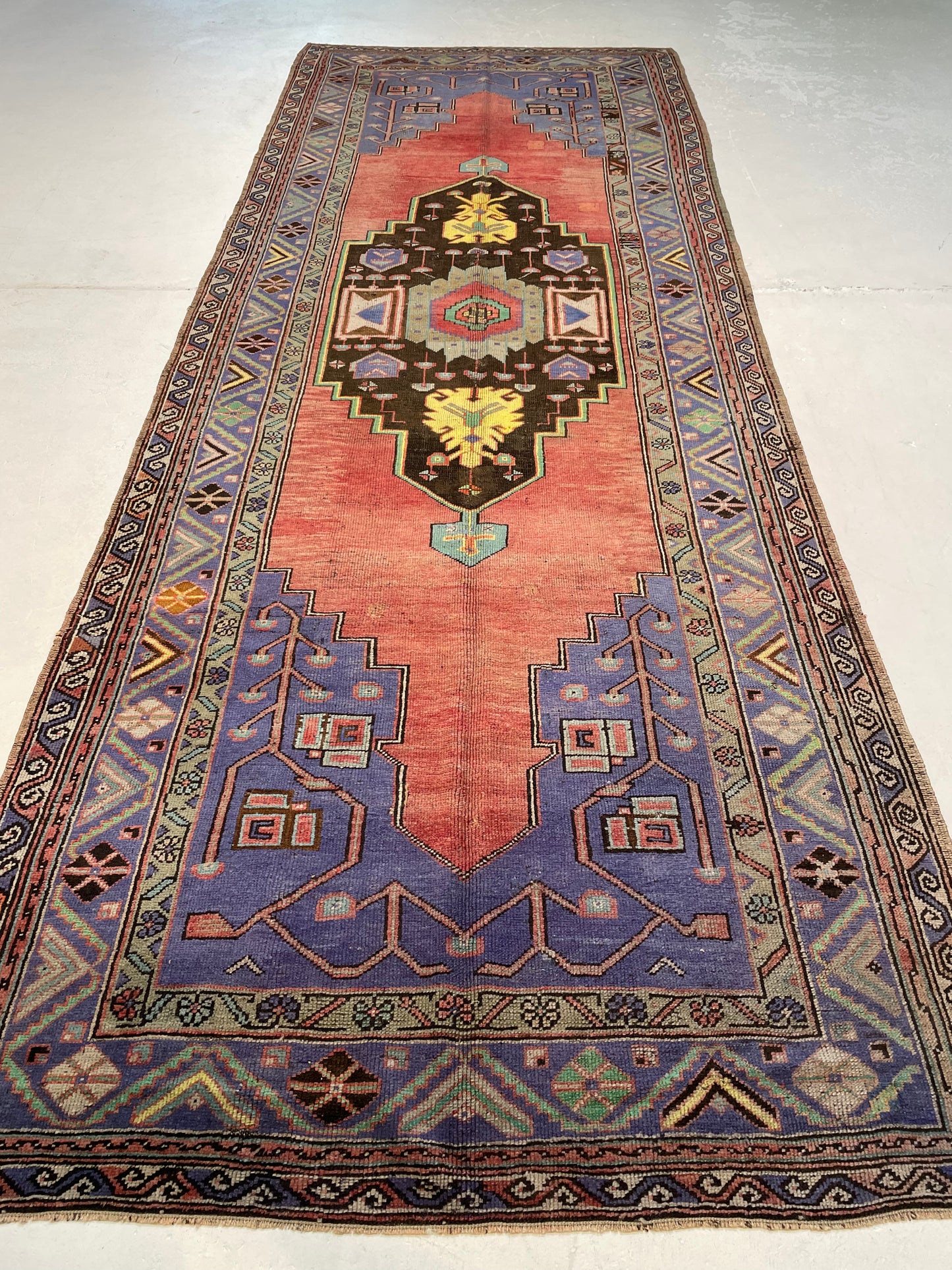 Hand-Knotted Wool Runner Turkish Oushak 4'8" x 12'5"