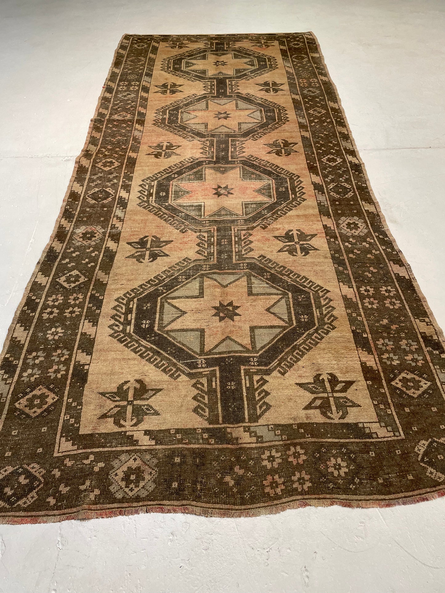 Hand-Knotted Wool Runner Turkish Oushak 5'3" x 12'