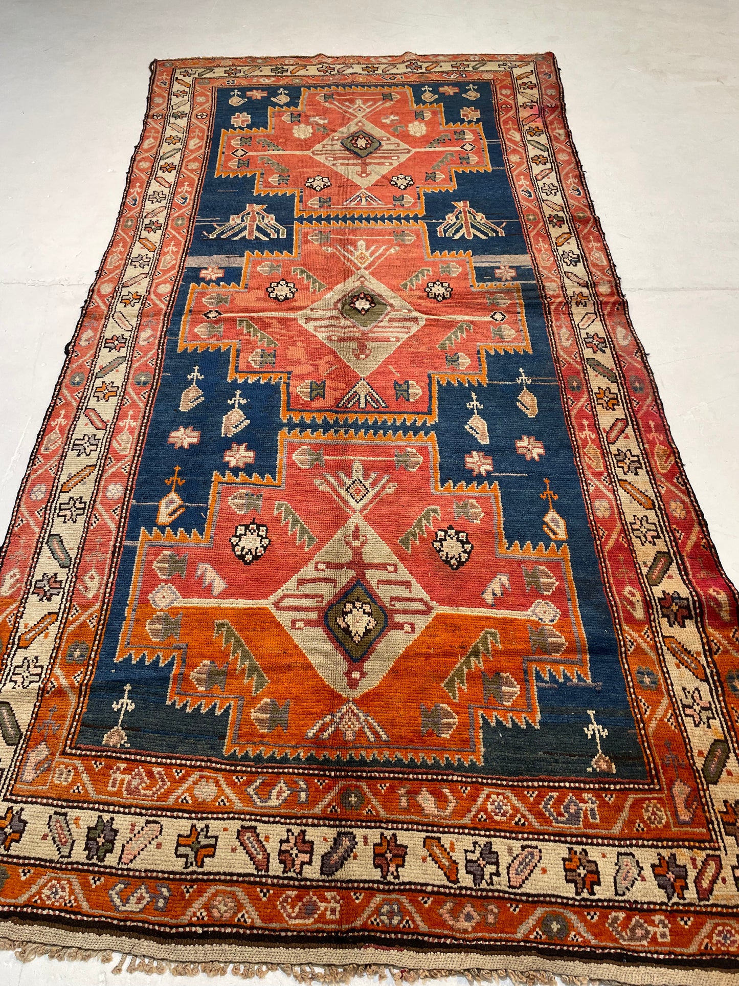Hand-Knotted Wool Runner Antique Turkish Oushak 5'3" x 11'