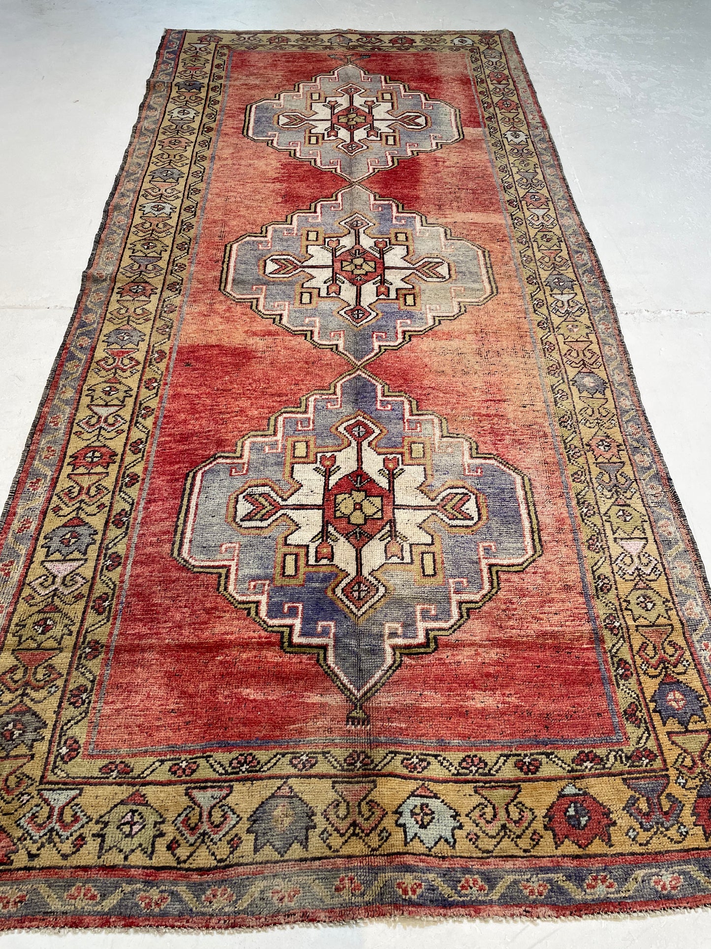 Hand-Knotted Wool Runner Turkish Oushak 5'2" x 11'2"