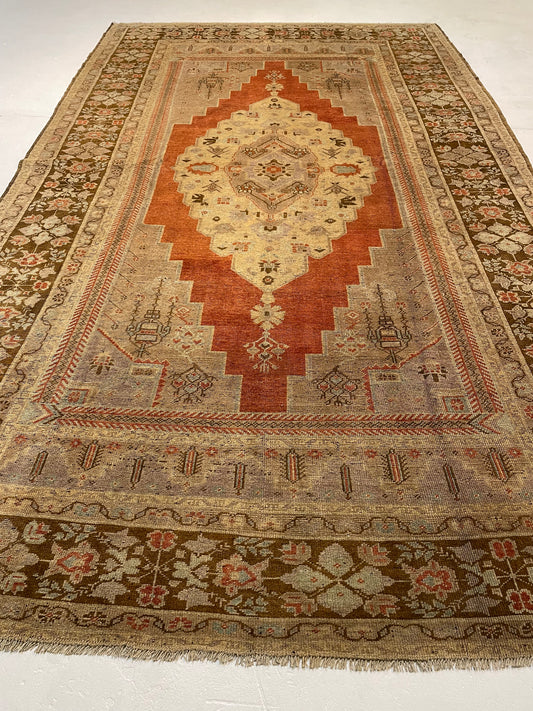 Hand-Knotted Wool Area Rug Turkish Oushak 6'6" x 11'6"