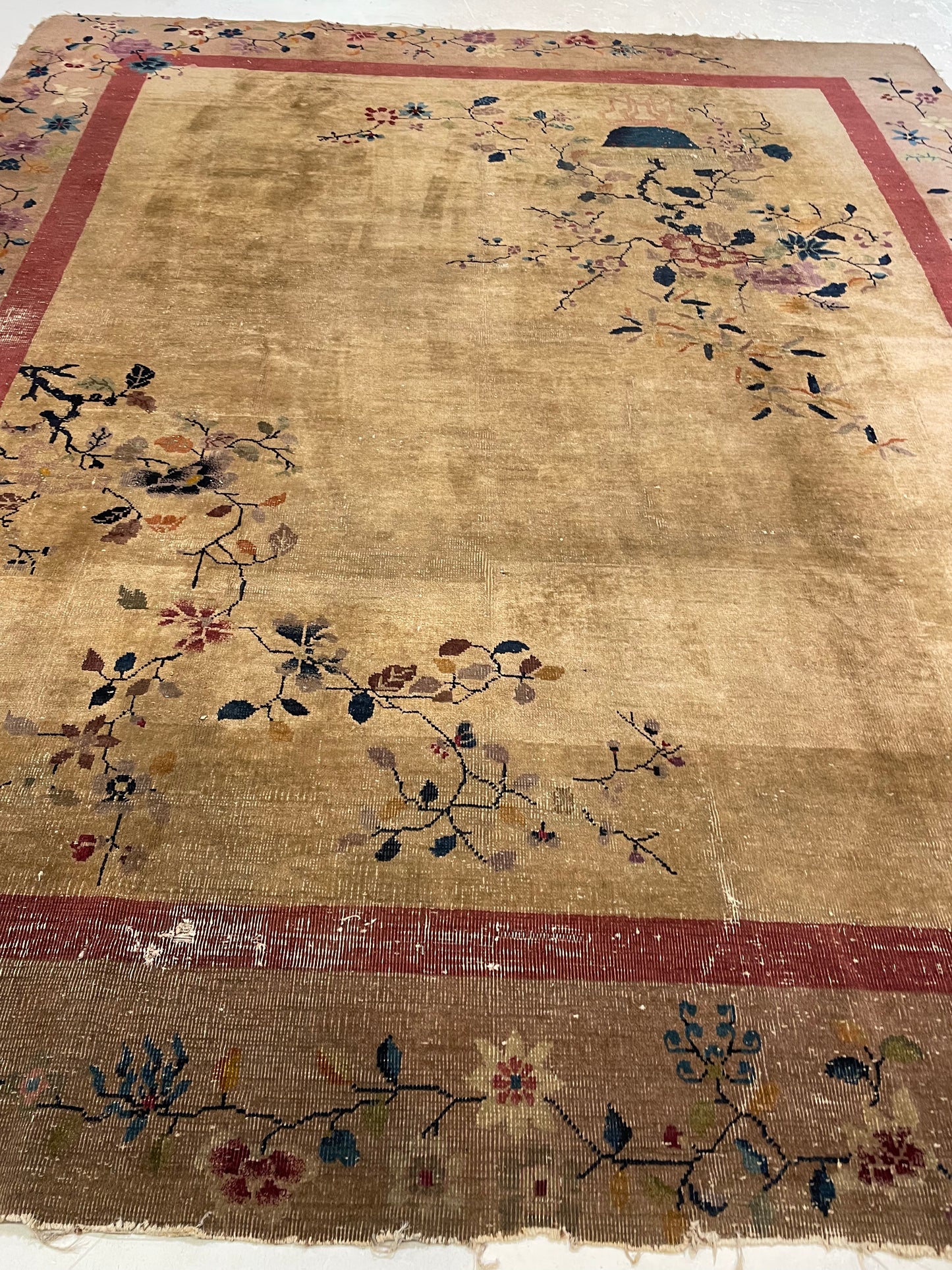 Hand-Knotted Wool Area Rug Antique Chinese 8'1" x 9'5"
