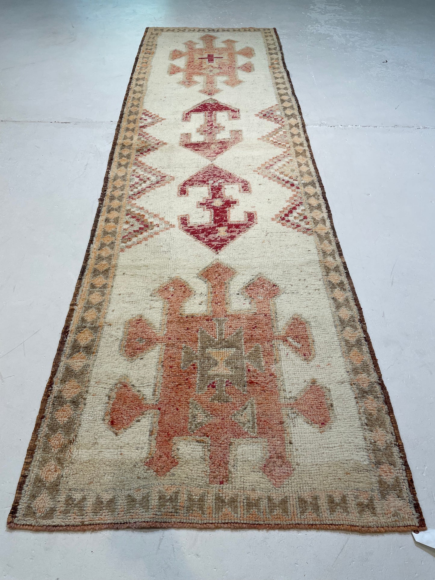 Hand-Knotted Wool Runner Turkish Oushak 3'8" x 12'6"