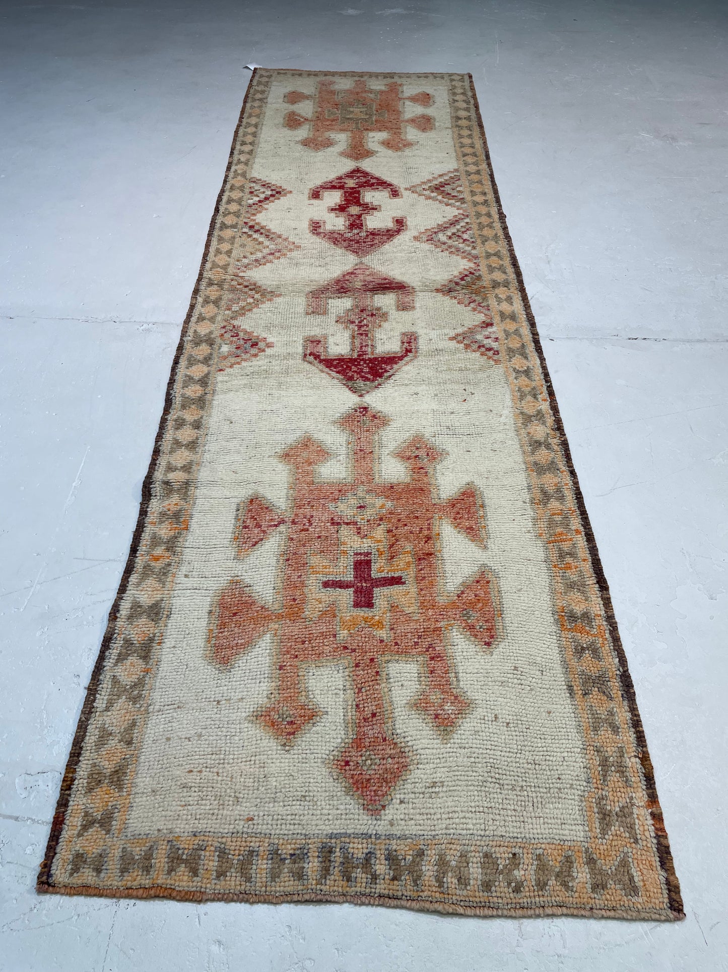 Hand-Knotted Wool Runner Turkish Oushak 3'8" x 12'6"