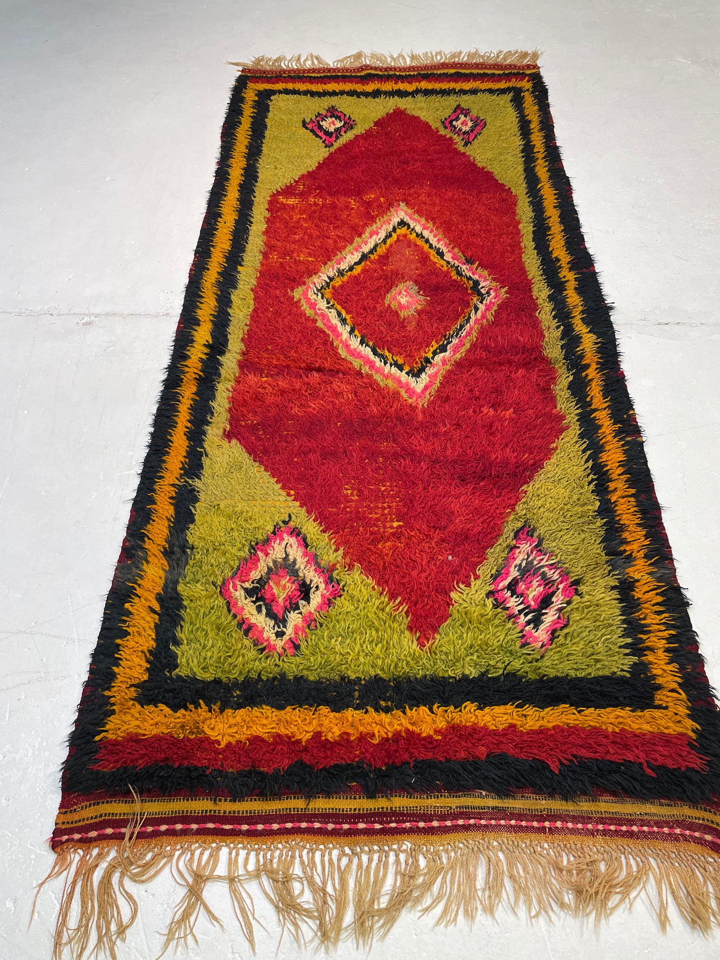 Hand-Knotted Wool Runner Moroccan 3'8" x 9'