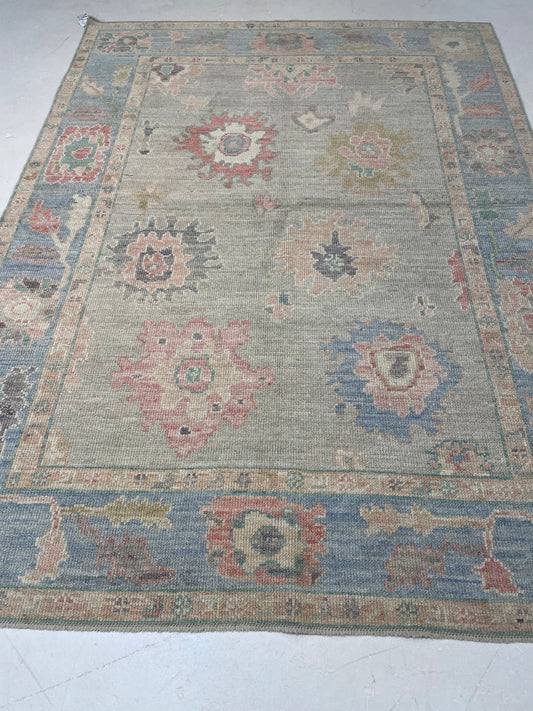 Hand-Knotted Wool Rug Turkish Oushak 5'2" x 6'11"