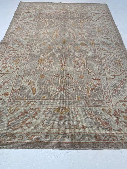 Hand-Knotted Wool Rug Turkish Oushak 4'4" x 6'8"