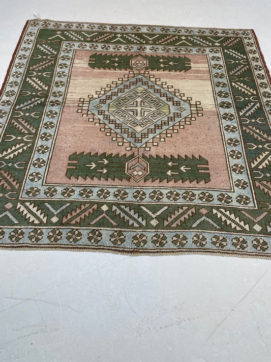 Hand-Knotted Wool Rug Turkish Oushak Square 5' x 5'1"