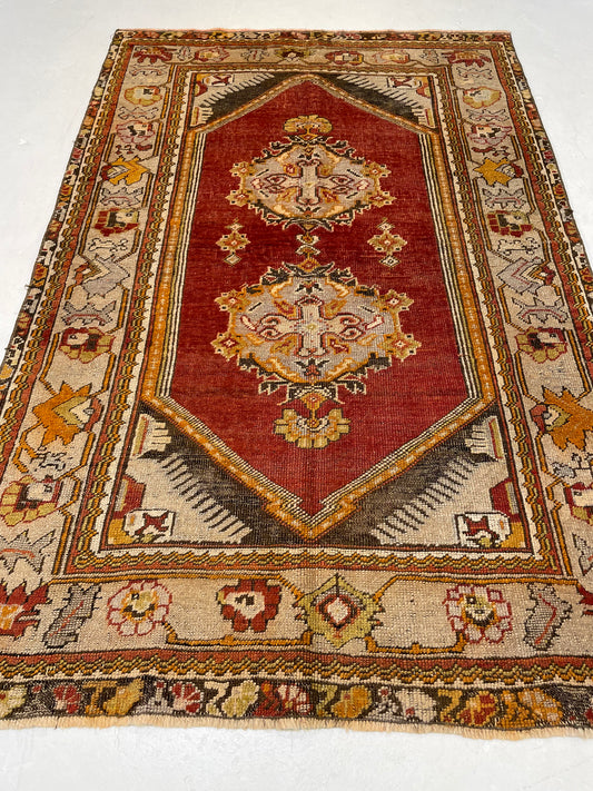 Hand-Knotted Wool Rug Turkish Oushak 3'10" x 5'9"