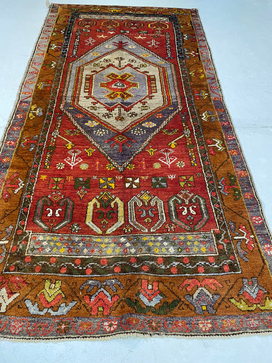 Hand-Knotted Wool Rug Turkish Oushak 3'8" x 7'3"