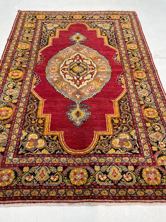 Hand-Knotted Wool Rug Turkish Oushak 4'3" x 6'2"