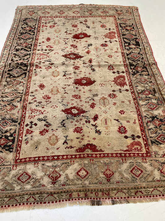 Hand-Knotted Wool Rug Turkish Oushak 4' x 6'