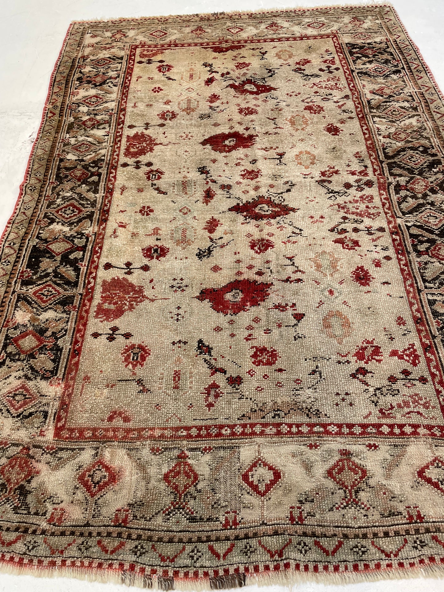 Hand-Knotted Wool Rug Turkish Oushak 4' x 6'