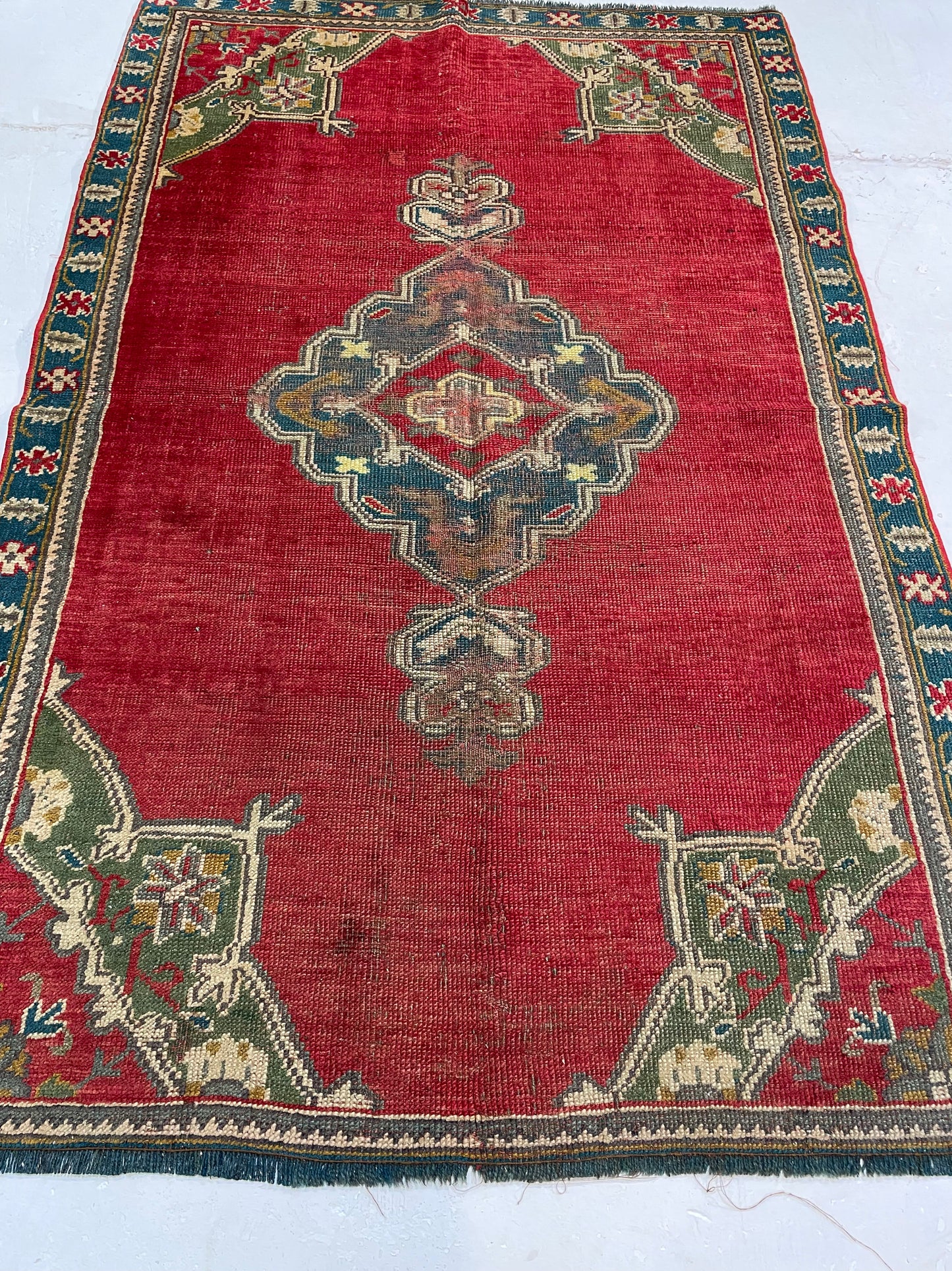 Hand-Knotted Wool Rug Turkish Oushak 3'7" x 5'7"