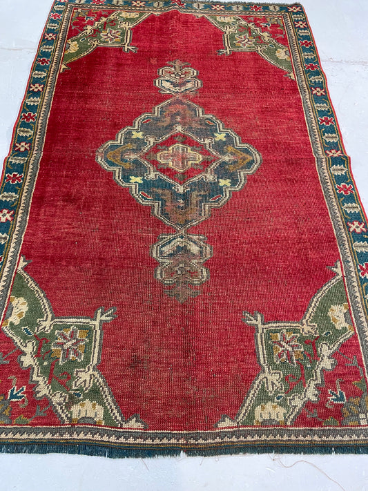 Hand-Knotted Wool Rug Turkish Oushak 3'7" x 5'7"