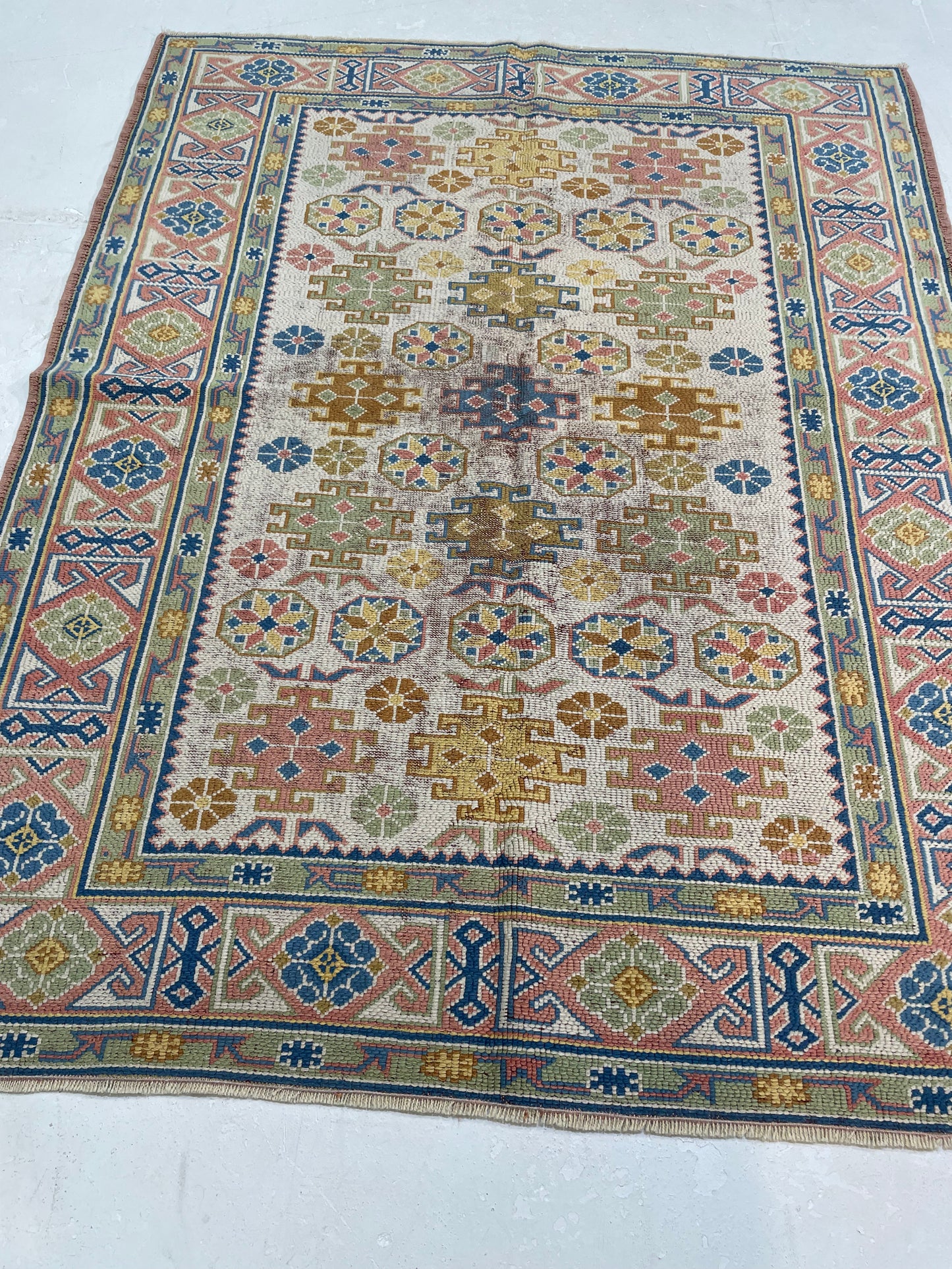 Hand-Knotted Wool Rug Turkish Oushak 4' x 5'2"