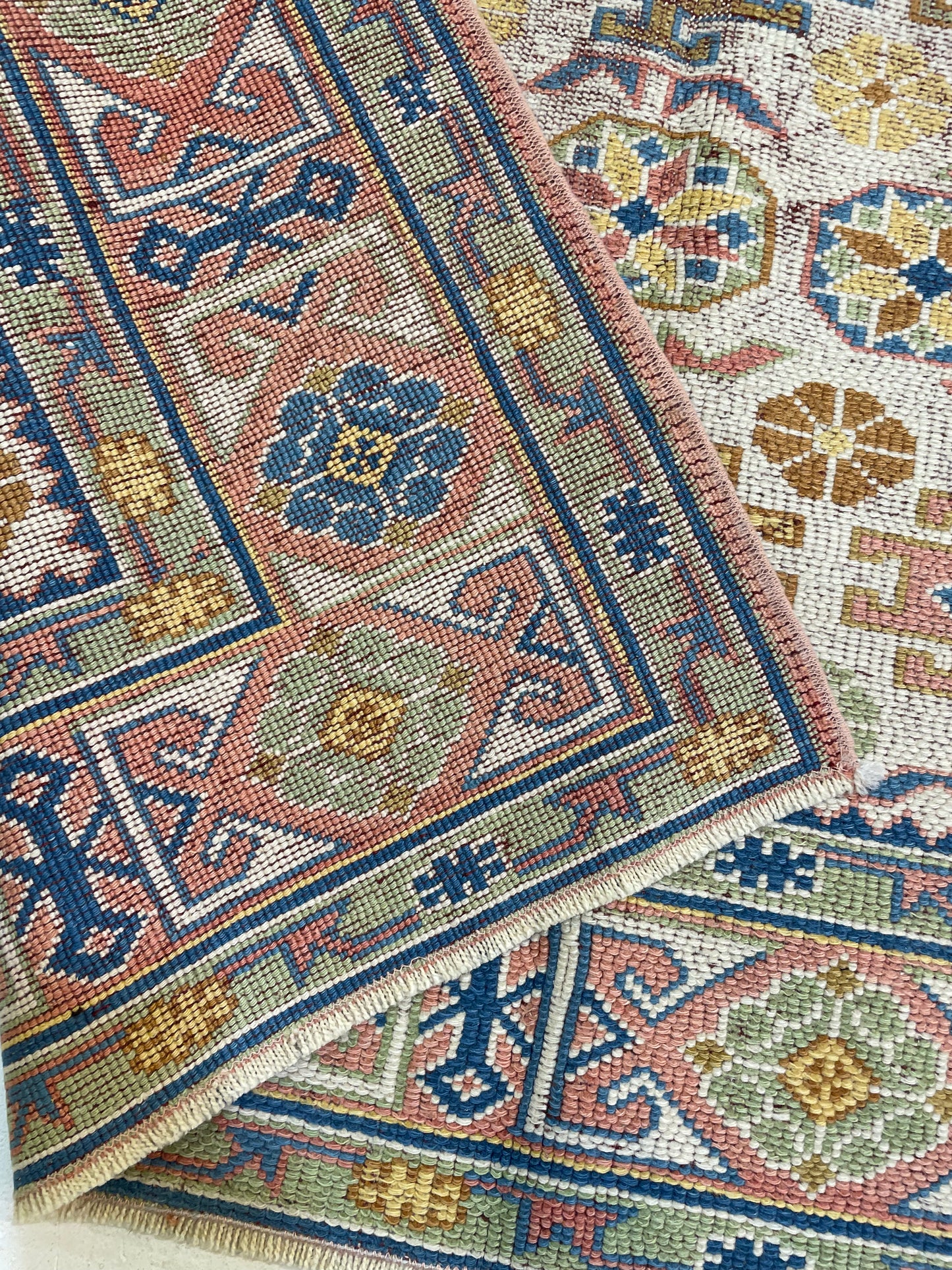 Hand-Knotted Wool Rug Turkish Oushak 4' x 5'2"