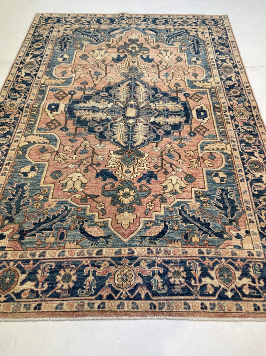 Hand-Knotted Wool Rug Turkish Oushak 4'10" x 6'11"