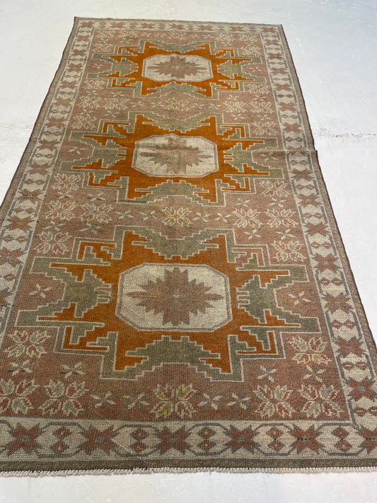 Hand-Knotted Wool Runner Turkish Oushak 3'3" x 6'8"