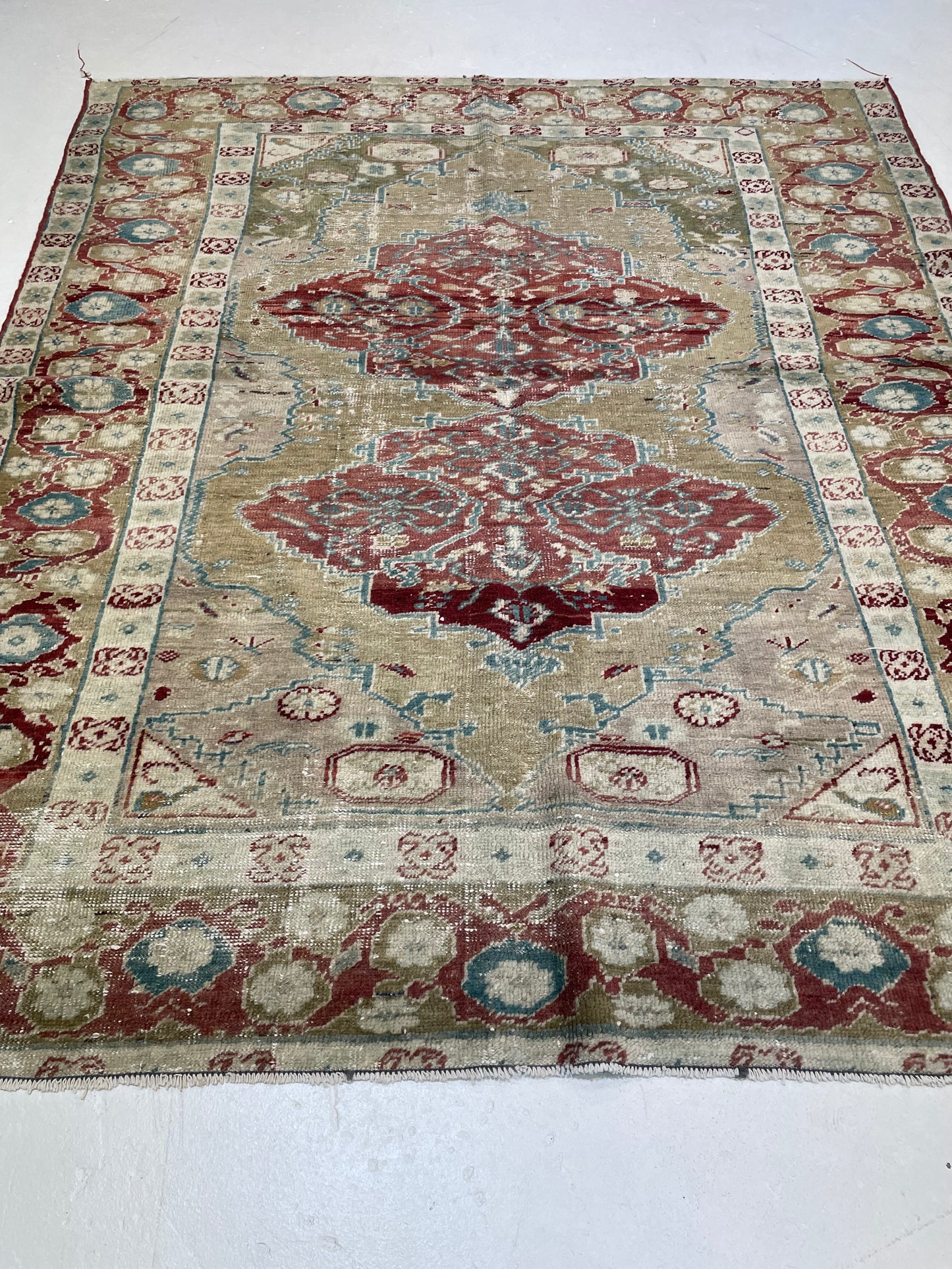 Hand-Knotted Wool Rug Turkish Oushak 4'2" x 5'3"
