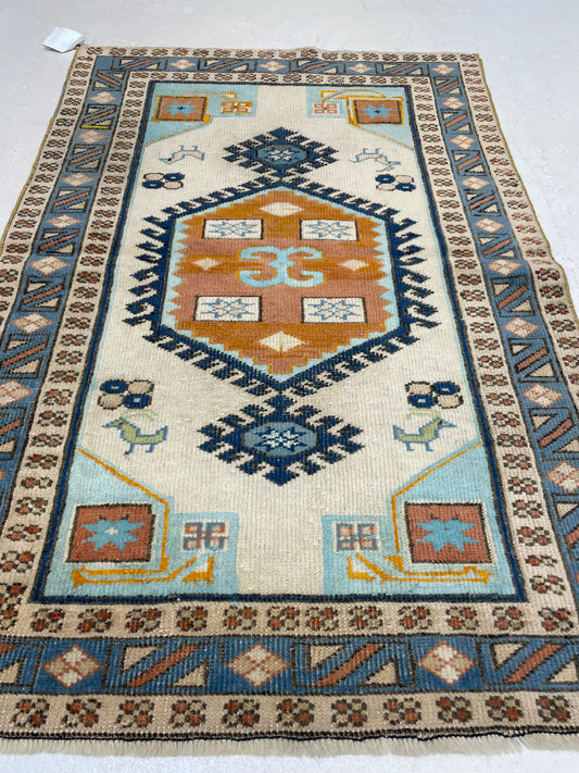 Hand-Knotted Wool Rug Turkish Oushak 2'10" x 4'4"