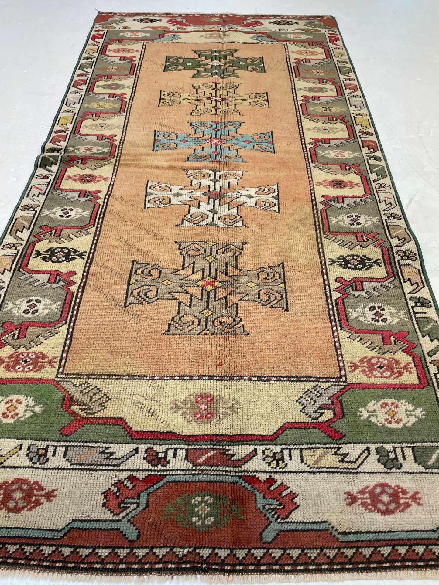 Hand-Knotted Wool Runner Turkish Oushak 2'11" x 6'