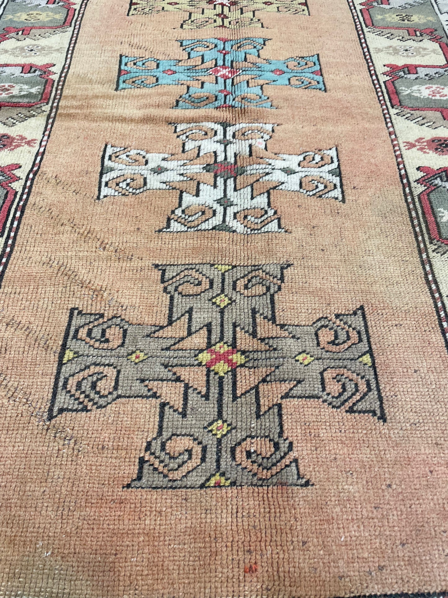 Hand-Knotted Wool Runner Turkish Oushak 2'11" x 6'