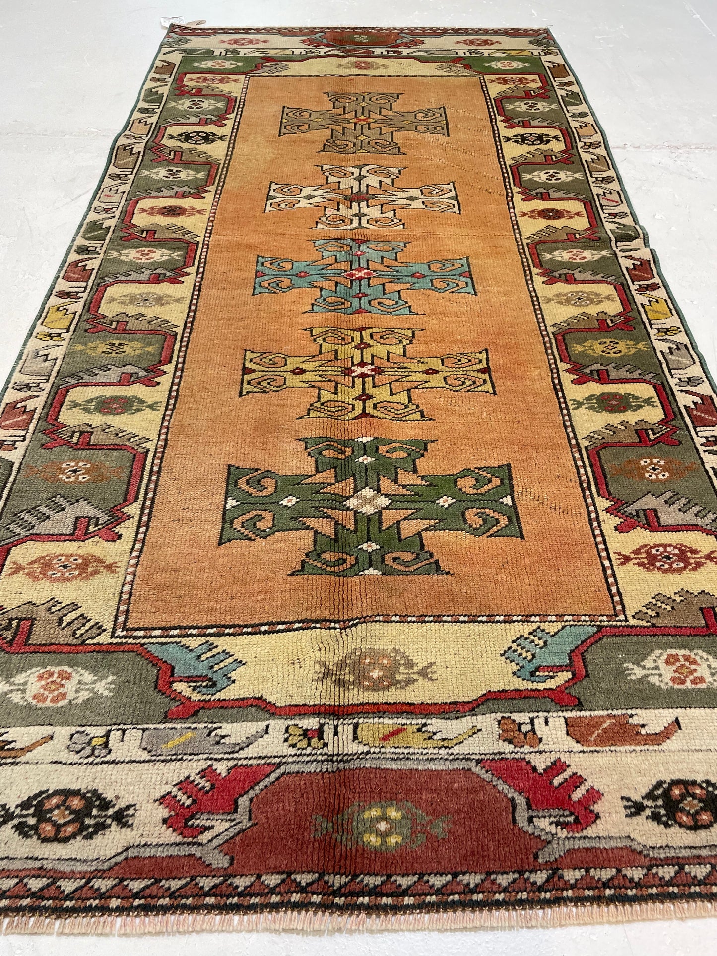 Hand-Knotted Wool Runner Turkish Oushak 2'11" x 6'