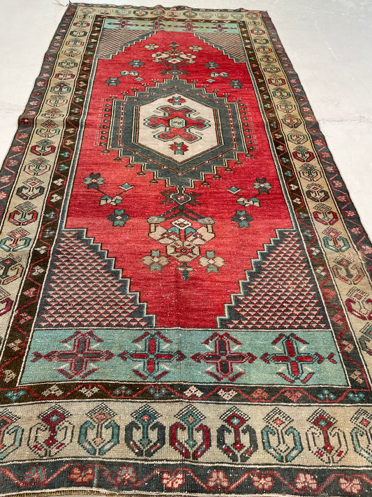 Hand-Knotted Wool Gallery Size Turkish Oushak 4' x 8'2"