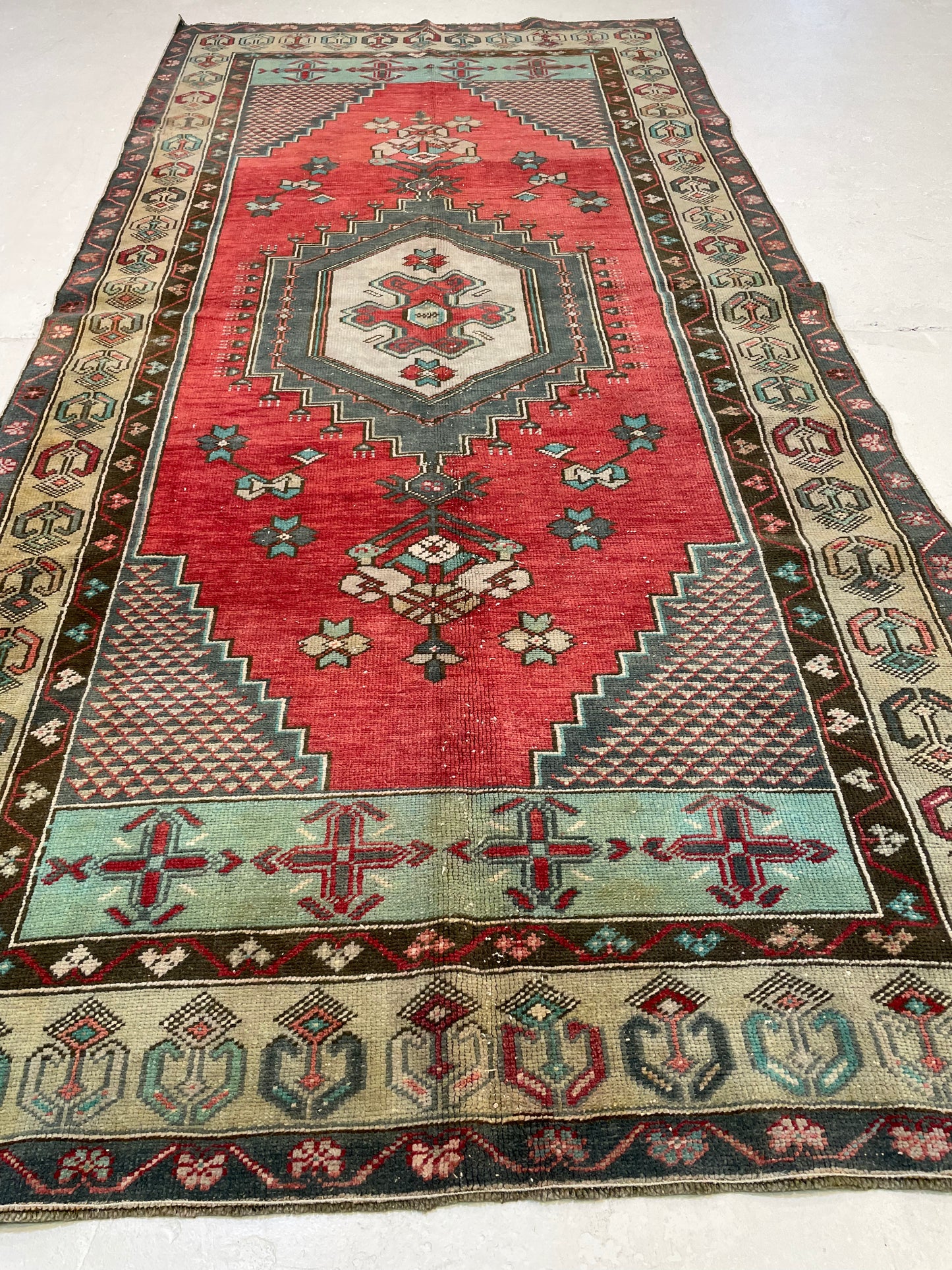 Hand-Knotted Wool Gallery Size Turkish Oushak 4' x 8'2"