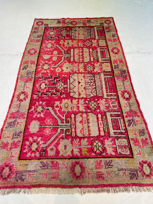 Hand-Knotted Wool Rug Khotan 4'3" x 7'9"