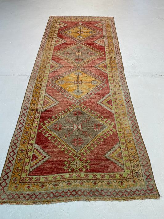 Hand-Knotted Wool Gallery Size Turkish Oushak 3'8" x 9'6"