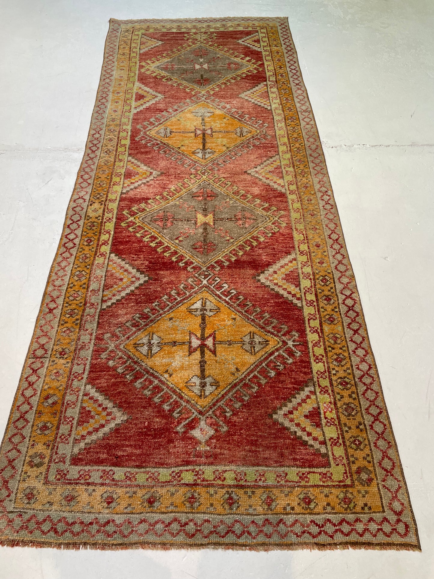 Hand-Knotted Wool Gallery Size Turkish Oushak 3'8" x 9'6"