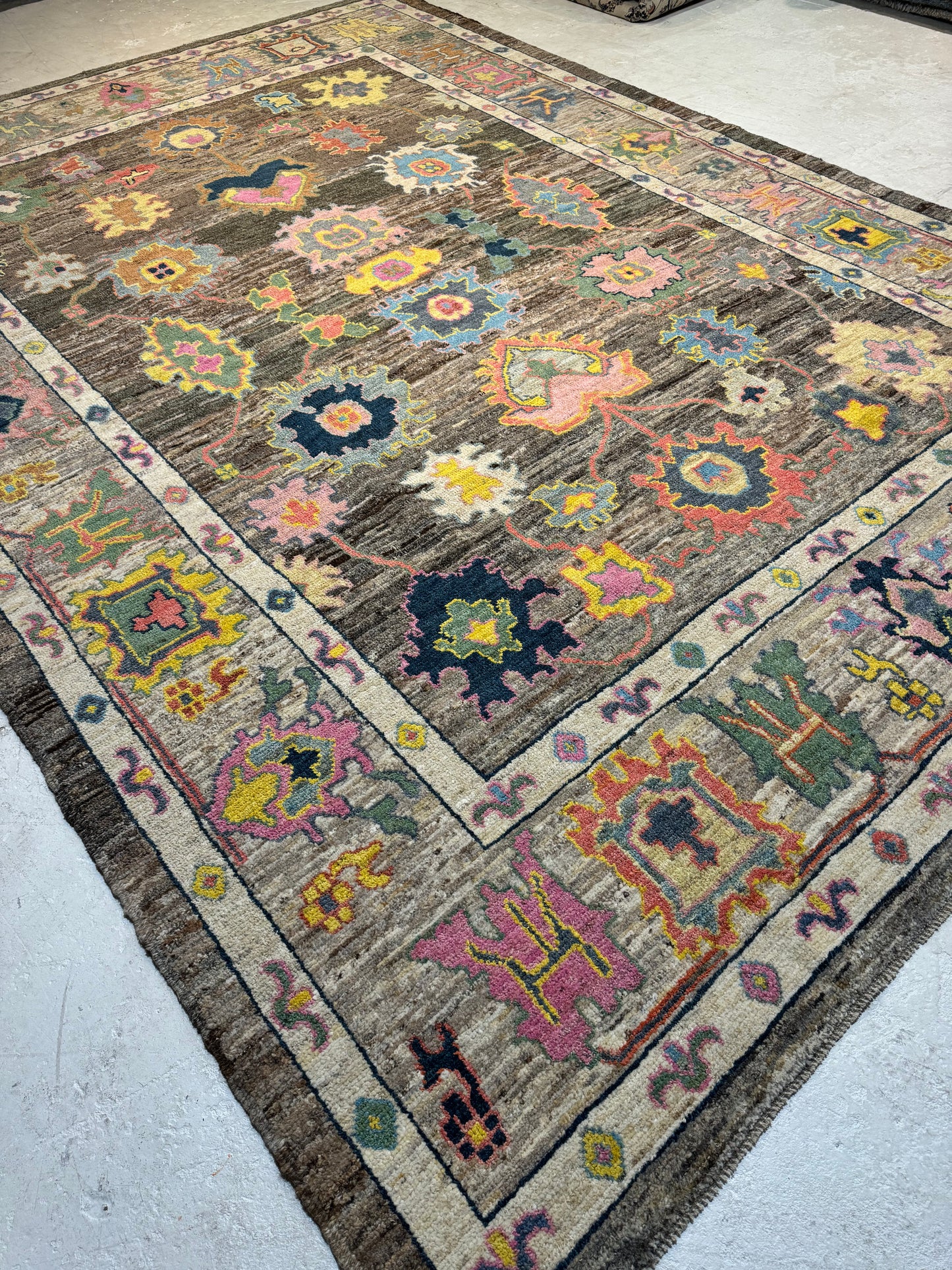 Hand-Knotted Wool Area Rug Tukish Oushak 10'2" x 14'3"